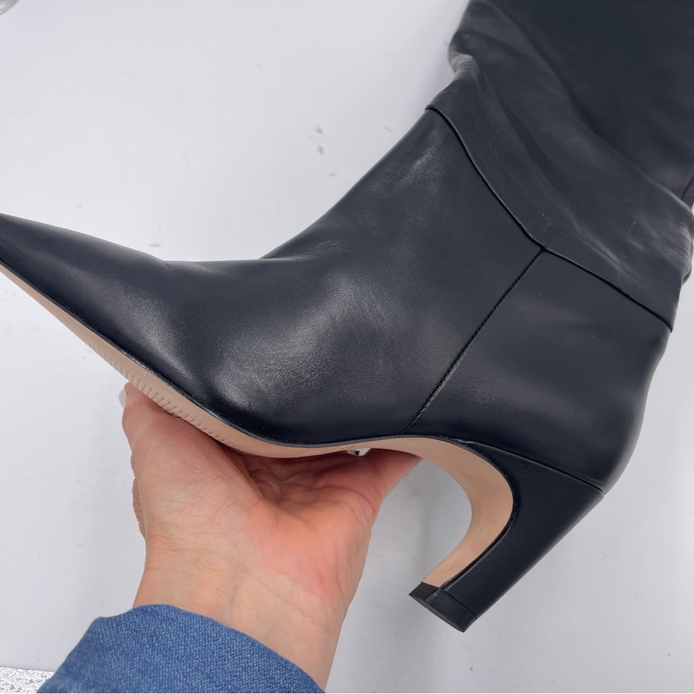 NEW Everlane Black Leather Knee High Pull On Banana Heel Boot in Size 5 - Picture 8 of 16